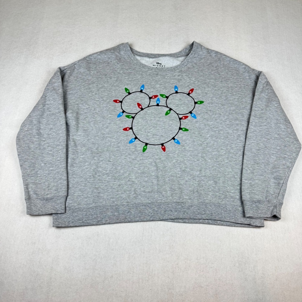 Disney Mickey Mouse Christmas Lights Crop Sweatshirt Gray Women's XL